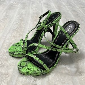 GLOW IN THE DARK Neon Green Snake Print Heels